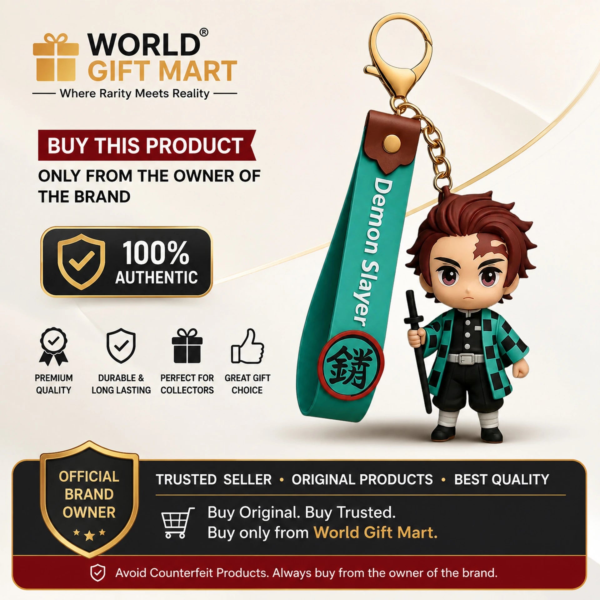 World Gift Mart Demon Slayer Tanjiro keychain| Cartoon Character Bag Charm | Cute PVC Keyring Key Chain