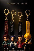 World Gift Mart Demon Slayer Infinity Anime Metallic Keychain Set of 4 | Tanjiro Nezuko Zenitsu Shinobu Chibi Key Rings for Bags, Bike & Car Keys | Premium Anime Gift