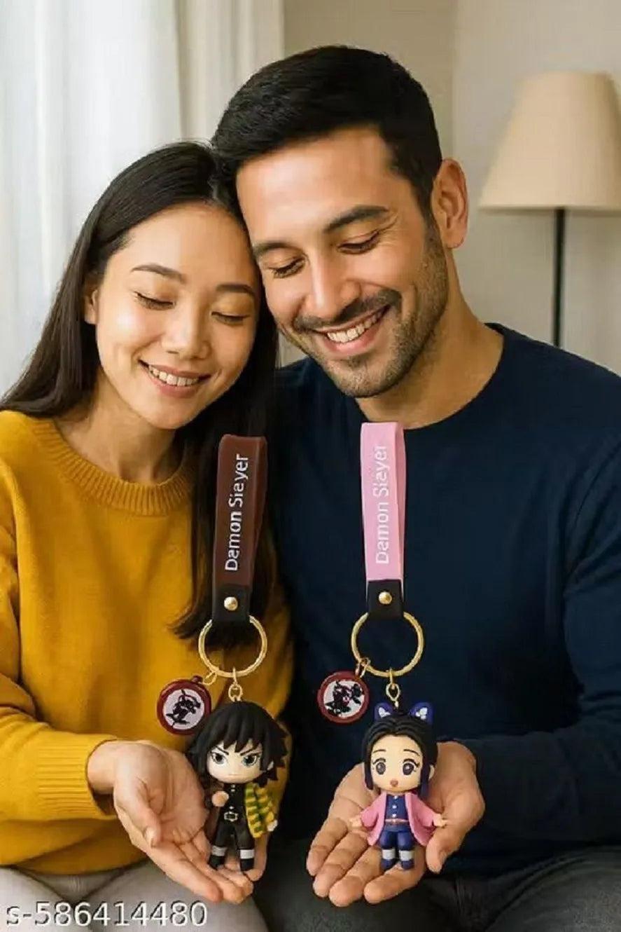 World Gift Mart Stylish Demon Slayer Combo Keychain Set of Shinobu & Giyu |Best gift for couples Key Chain