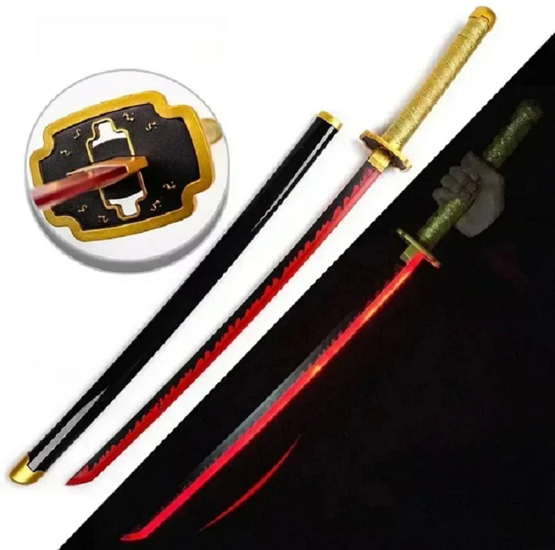 World Gift Mart Led Wooden Katana 104 Cm | Wooden Katana– Red Glowing Blade & Gold Handle Maces & Swords (Multicolor)