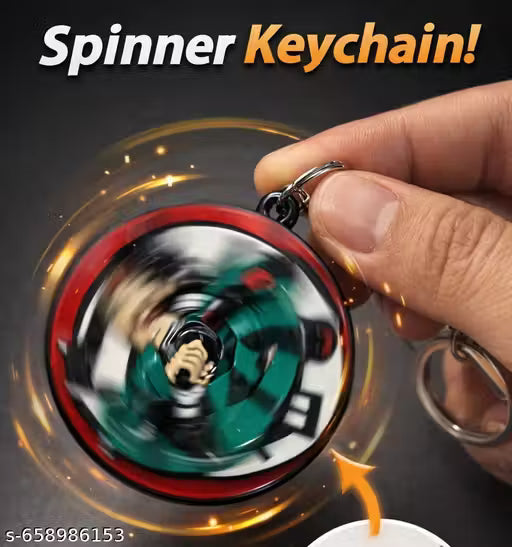 World Gift Mart Limited Edition Demon Slayer Tanjiro Spinner Keychain | Rotating Anime Keyring | Premium Metal Fidget Keychain | Stylish Bag Charm for Boys & Anime Fans