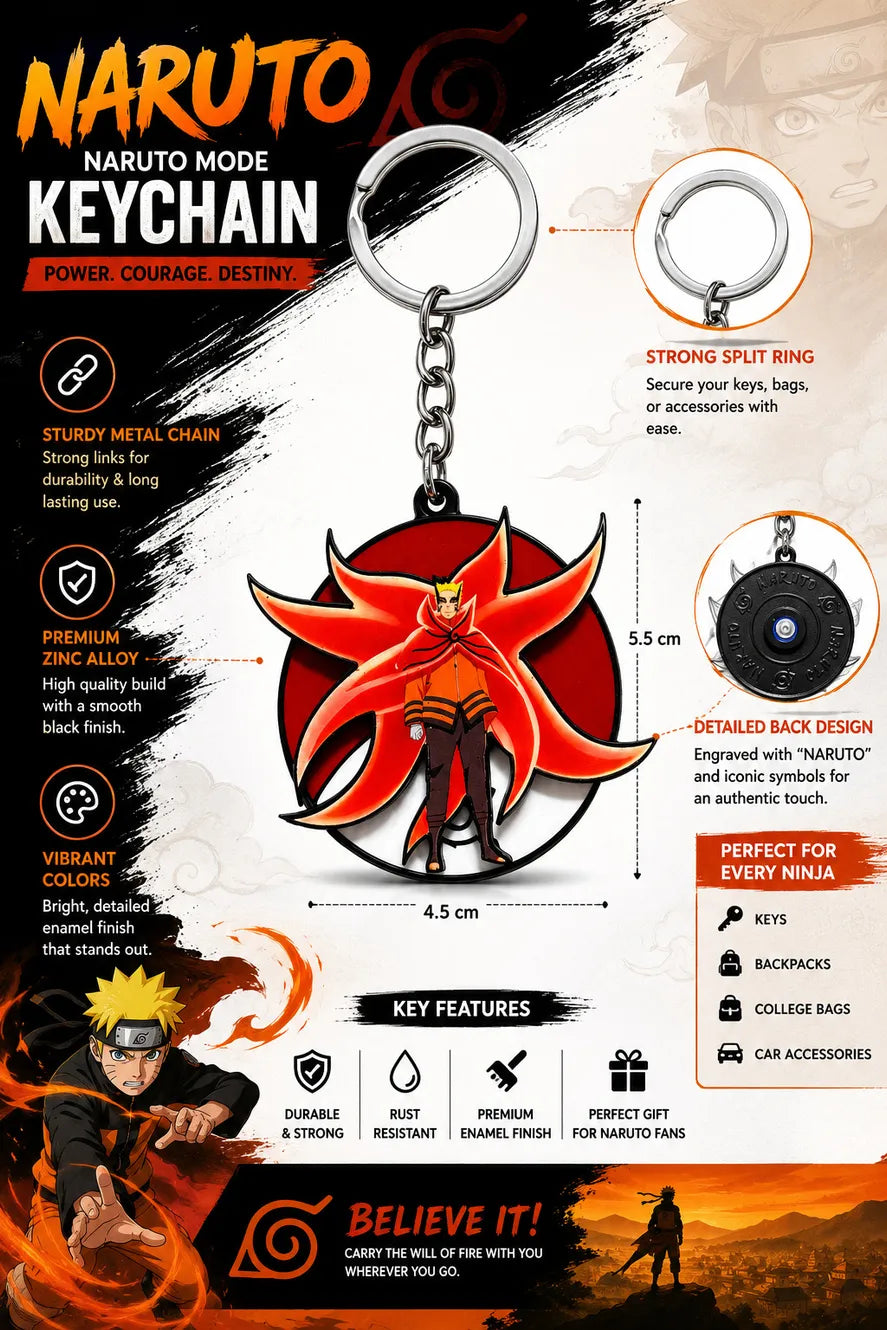 World Gift Mart Naruto Uzumaki Kurama Mode Metal Keychain | Naruto Shippuden Anime Premium Key Chain