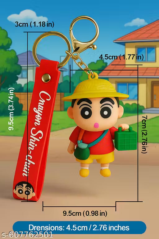 Cute Crayon Shinchan Keychain with Red Strap | Anime Cartoon Bag Charm for Kids, Girls, Boys | Premium Shinchan Keyring Gift