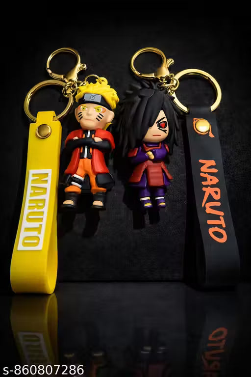 (Pack of 2) Naruto & Sasuke Anime Keychain Set | Naruto Uzumaki & Uchiha Sasuke Keyring with Strap | Anime Action Figure Keychain for Bags, Bike, Car & Gifts