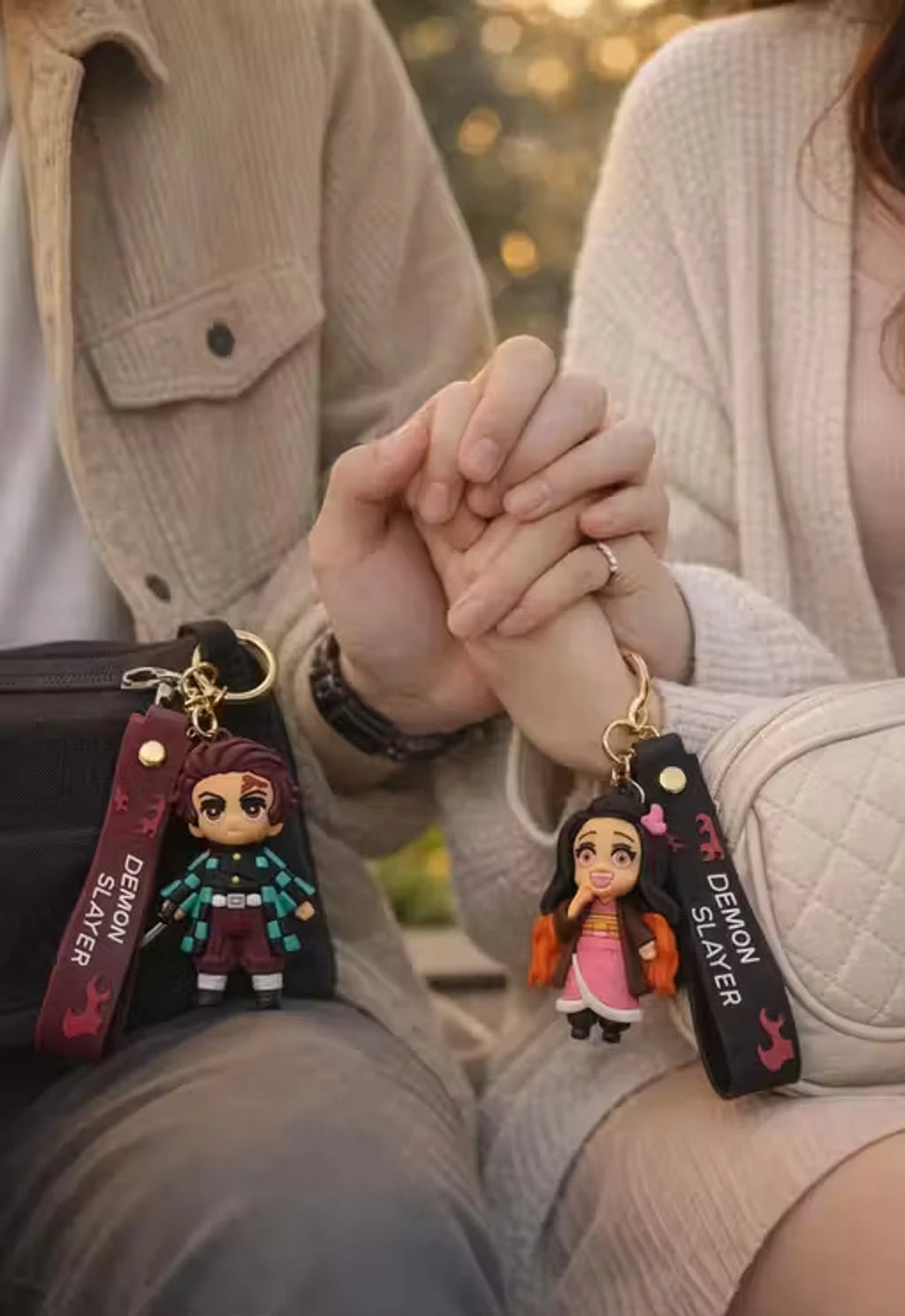 World Gift Mart Pack of 2 Anime Demon Slayer Keychain Set – Cute Tanjiro & Nezuko Key Rings Key Chain