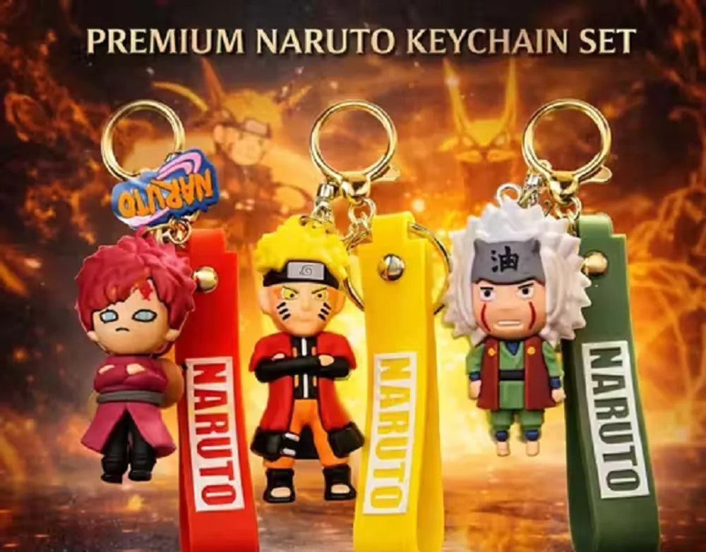 World Gift Mart (Pack of 3) Limited Edition Naruto Anime Keychain Combo | PVC Cartoon Keyring Key Chain