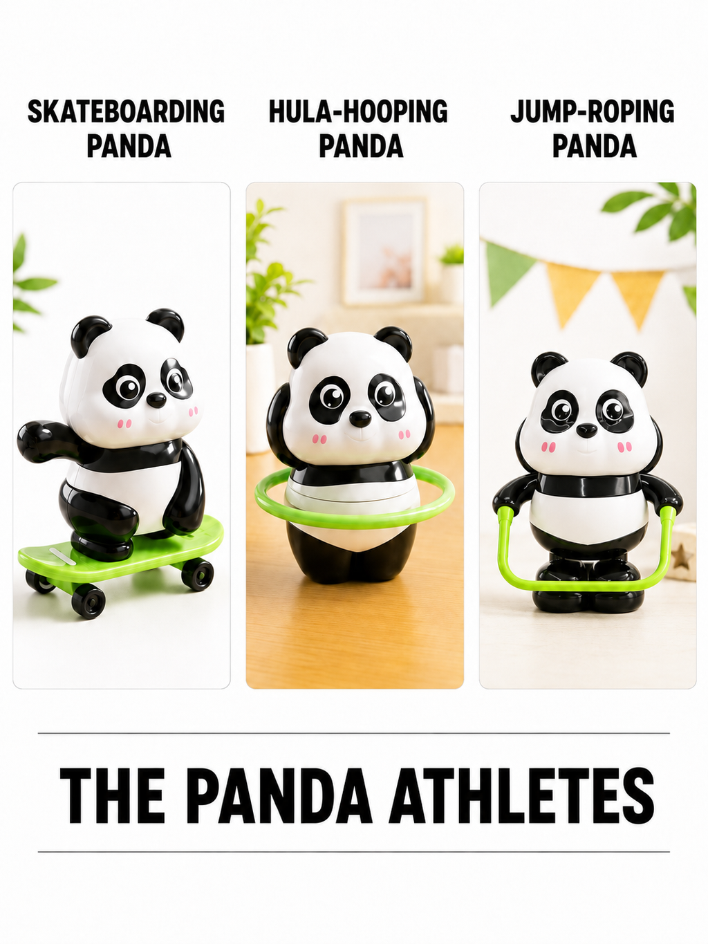 World Gift Mart (Pack of 3)Panda Toys with Skateboard,Hoop & Exercise , Educational Toy for Kids (Black, White)