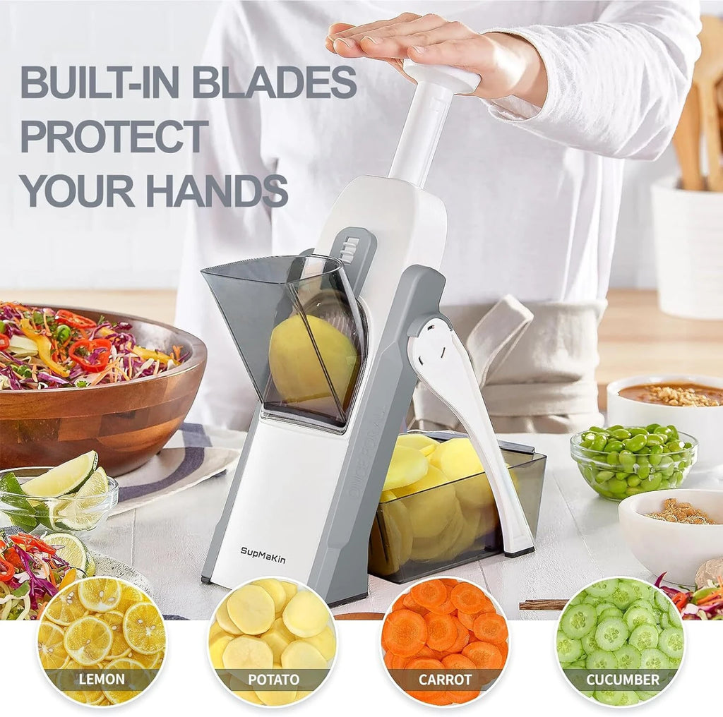World Gift Mart 5-in-1 Adjustable Mandoline Vegetable Slicer with 4 Interchangeable,Food Slicer Vegetable & Fruit Slicer (1 chopper)