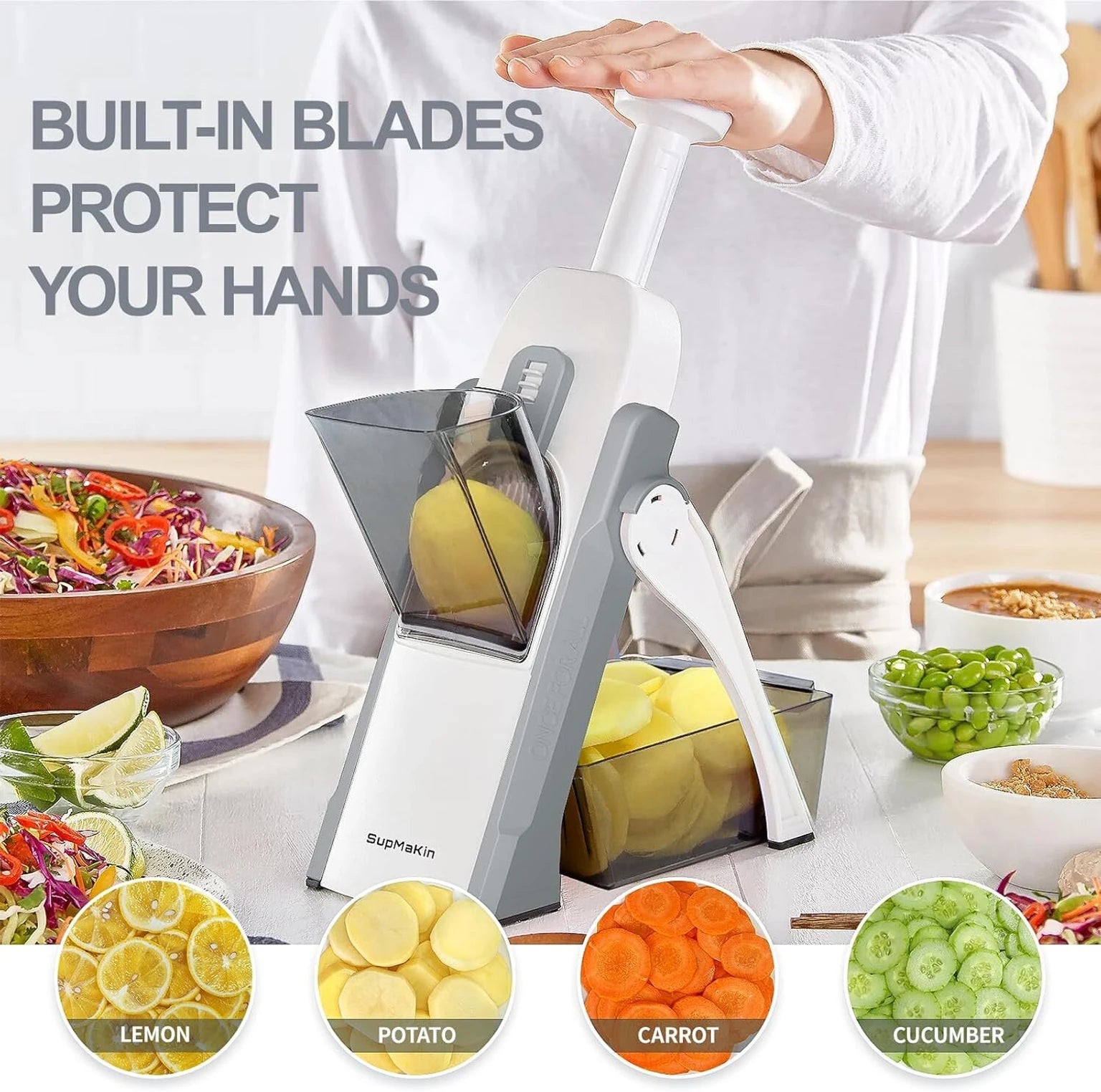 World Gift Mart 5-in-1 Adjustable Mandoline Vegetable Slicer with 4 Interchangeable,Food Slicer Vegetable & Fruit Slicer (1 chopper)