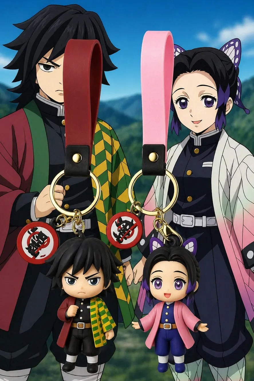 World Gift Mart Stylish Demon Slayer Combo Keychain Set of Shinobu & Giyu |Best gift for couples Key Chain