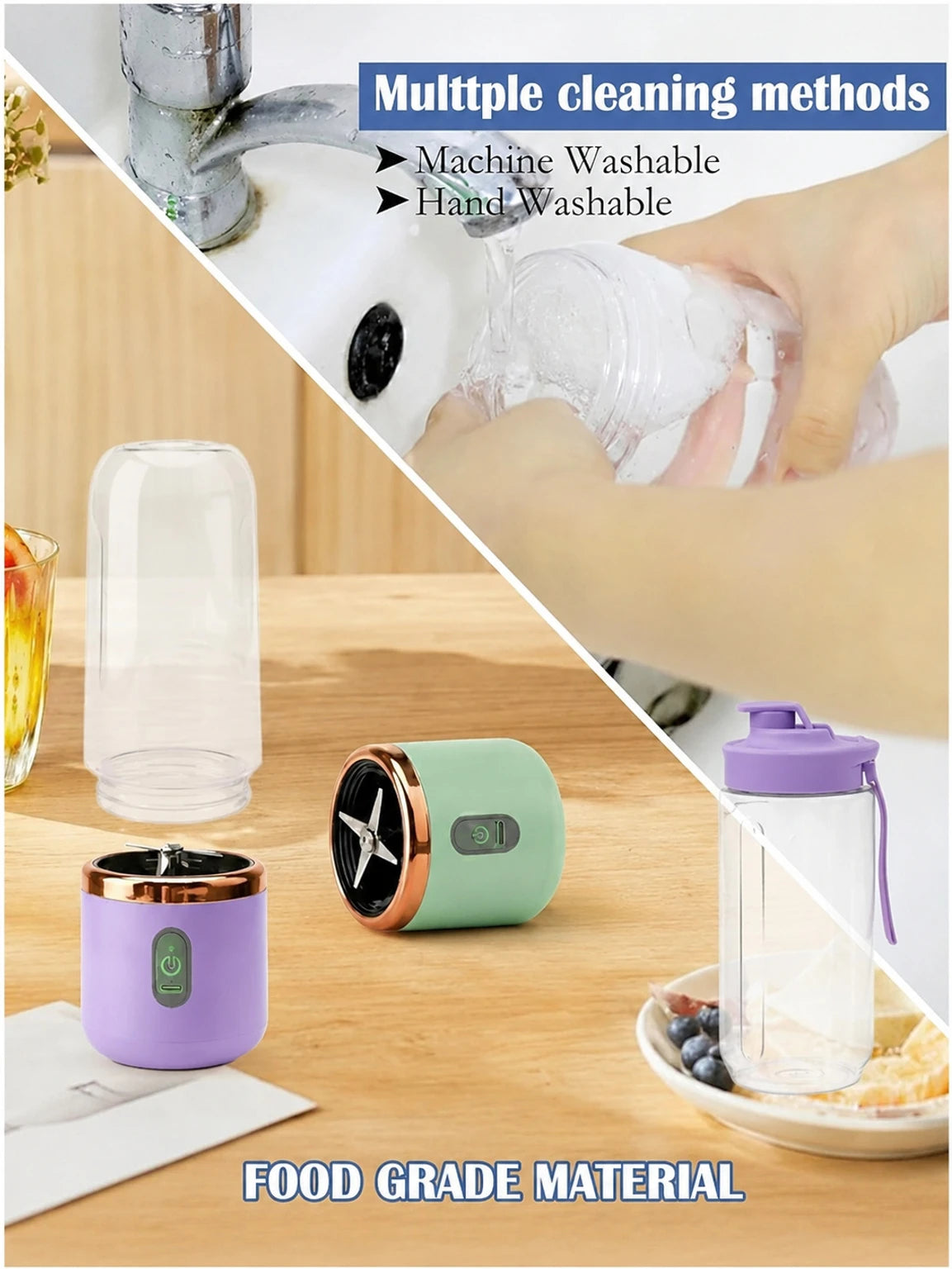 World Gift Mart Plastic Portable USB Rechargeable Personal Blender & Smoothie Maker Bottle| Fruit Juicer Hand Juicer (Purple)