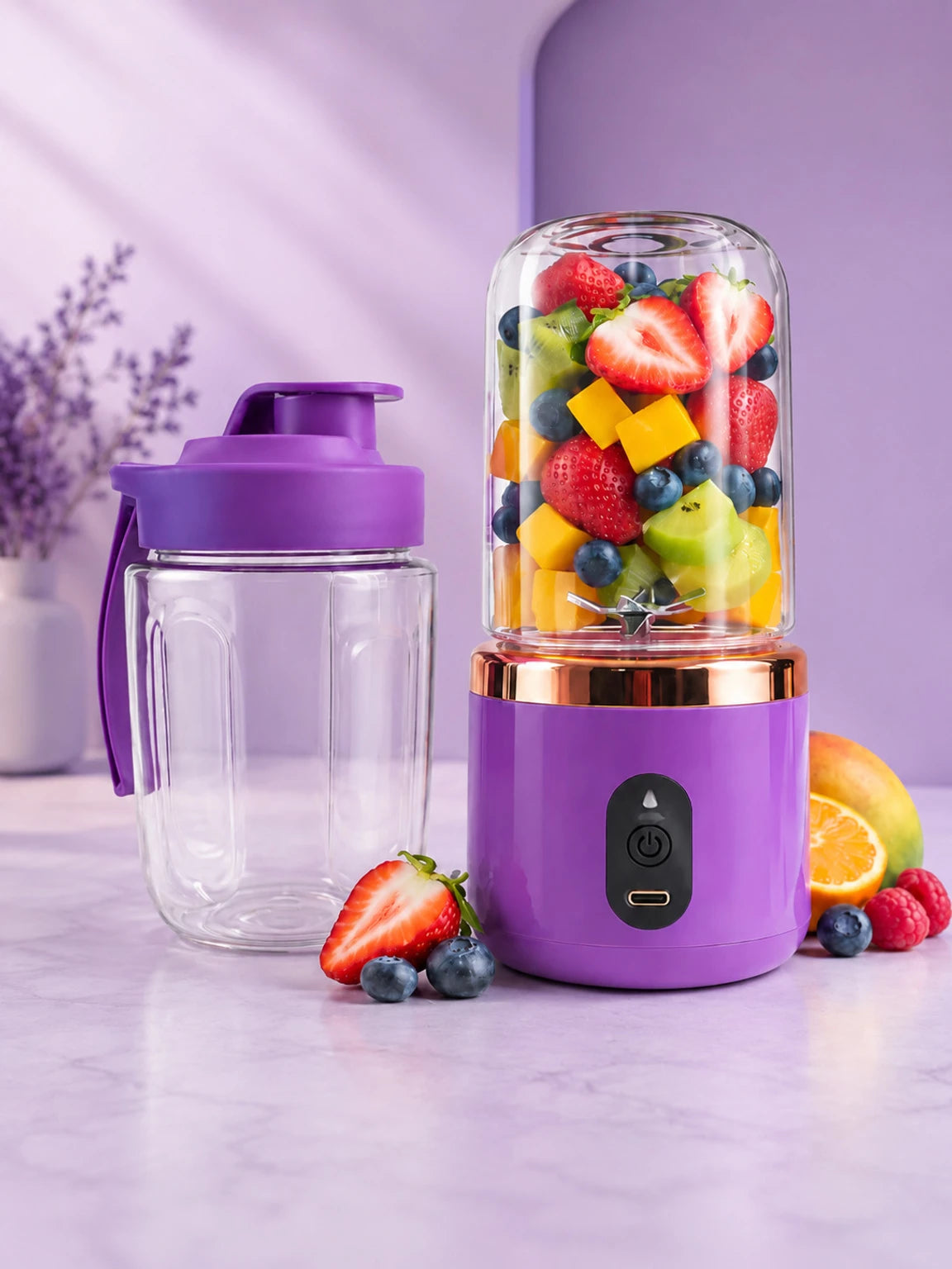 World Gift Mart Plastic Portable USB Rechargeable Personal Blender & Smoothie Maker Bottle| Fruit Juicer Hand Juicer (Purple)