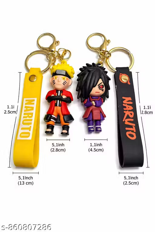 (Pack of 2) Naruto & Sasuke Anime Keychain Set | Naruto Uzumaki & Uchiha Sasuke Keyring with Strap | Anime Action Figure Keychain for Bags, Bike, Car & Gifts